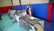 The purported wreckage of the American drone is seen displayed by the Islamic Revolution Guards Corps (IRGC) in Tehran, Iran June 21, 2019. 