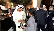Emirati businessman Mohamed Alabbar, chairman of Dubai-based Emaar Properties, talks to an Israeli radio journalist at the 