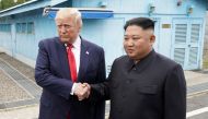 US President Donald Trump meets with North Korean leader Kim Jong Un at the demilitarized zone separating the two Koreas, in Panmunjom, South Korea, June 30, 2019. REUTERS/Kevin Lamarque