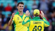 Australia's Pat Cummins celebrates taking the wicket of Sri Lanka's Nuwan Pradeep to win the match... Reuters/Paul Childs/File Photo