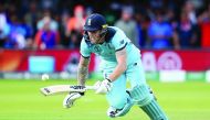 The ball deflects off England’s Ben  Stokes before rolling to the boundary during the World Cup final on Sunday. (Action Images via Reuters/Peter Cziborra) 