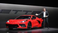 Mark Reuss, president of General Motors Company, unveils the 2020 mid-engine C8 Corvette Stingray during a news conference on July 18, 2019 in Tustin, California. Kevork Djansezian/Getty Images/AFP