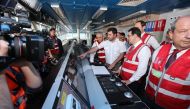 Turkish Energy and Natural Resources Minister Fatih Donmez (2nd R) and Prime Minister of Turkish Republic of Northern Cyprus (TRNC), Ersin Tatar (R) tour Turkey's drillship 'Yavuz', operating in the Mediterranean Sea, on August 07, 2019. Celal Güne? - Ana