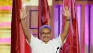 Sri Lanka's former defense secretary Gotabaya Rajapaksa waves after he was nominated as a presidential candidate during the Sri Lanka People's Front party convention in Colombo, Sri Lanka August 11, 2019. (REUTERS/Dinuka Liyanawatte)