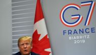US President Donald Trump (R) speaks during a bilateral meeting with Canada's Prime Minister at the Bellevue centre in Biarritz, south-west France on August 25, 2019. AFP / Nicholas Kamm