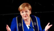 German Chancellor Angela Merkel speaks after receiving an honorary doctorate by HHL Leipzig Graduate School of Management during a ceremony in Leipzig Opera House in Leipzig, Germany, August 31, 2019. REUTERS/Wolfgang Rattay