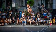 The crowd watches as people perform during 