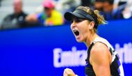 Belinda Bencic of Switzerland after winning a service break in the first set against Naomi Osaka of Japan in the fourth round on day eight of the 2019 U.S. Open tennis tournament at USTA Billie Jean King National Tennis Center. Credit: Robert Deutsch-USA 