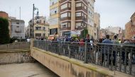 Spain's acting Prime Minister Pedro Sanchez and and Interior Minister Fernando Grande-Marlaska visit the bridge over Segura river in a flooded town of Orihuela, Spain, September 14, 2019. REUTERS/Jon Nazca