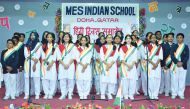 Students of MES Indian School performing during the event held to observe Hindi Day.