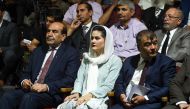 In this photo taken on August 3, 2019, movie director Sahraa Karimi (C) attends the Afghan Film Festival opening at Kabul University in Kabul. AFP / Wakil Kohsar