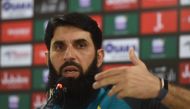 Pakistan's cricket head coach and chief selector, Misbah-ul-Haq gives a press conference in Karachi on September 25, 2019. / AFP / ASIF HASSAN