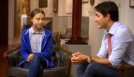 Canada's Prime Minister Justin Trudeau greets Swedish climate change teen activist Greta Thunberg before a climate strike march in Montreal, Quebec, Canada September 27, 2019. Reuters/Andrej Ivanov