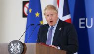  British Prime Minister Boris Johnson holds a press conference during the European Union Heads of States and Governments Leaders Summit in Brussels, Belgium on October 17, 2019. ( Dursun Aydemir - Anadolu Agency )