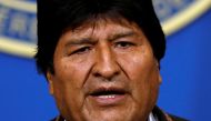 Bolivia's President Evo Morales addresses the media at the presidential hangar in the Bolivian Air Force terminal in El Alto, Bolivia, November 10, 2019. Reuters/Carlos Garcia Rawlins
