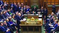 A video grab from footage broadcast by the UK Parliament's Parliamentary Recording Unit (PRU) shows Britain's Prime Minister Boris Johnson speaking at the opening of the Second Reading of the European Union (Withdrawal Agreement) 