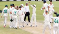 South Africa's Kagiso Rabada and teammates celebrate winning the test match. (REUTERS/Rogan Ward)