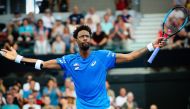 Gael Monfils of France reacts after winning against Cristian Garin of Chile during his men's singles match on day two of the ATP Cup tennis tournament in Brisbane on January 4, 2020. / AFP /  Patrick HAMILTON / 