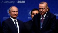 Turkish President Tayyip Erdogan and Russian President Vladimir Putin attend a ceremony marking the formal launch of the TurkStream pipeline which will carry Russian natural gas to southern Europe through Turkey, in Istanbul, Turkey, January 8, 2020. Reut