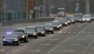 A motorcade of hearses carrying the bodies of the eleven Ukrainian victims of the Ukraine International Airlines flight 752 plane disaster moves along a road before a memorial ceremony at the Boryspil International Airport outside Kiev, Ukraine January 19
