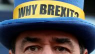 Westminster protester and anti-Brexit activist Steve Bray takes part in a protest outside the EU Parliament in Brussels, Belgium January 23, 2020. Reuters/Yves Herman