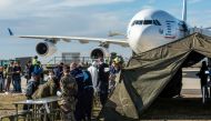 A plane carrying French nationals repatriated from Wuhan, China, amid the new coronavirus outbreak, lands at Istres Air Base, near Marseille, China, France January 31, 2020 in this handout picture released February 1, 2020. Adj Olivier Favre/Etat Major d