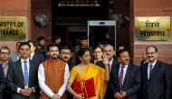 India's Finance Minister Nirmala Sitharaman holds budget papers as she leaves her office to present the federal budget in the parliament in New Delhi, India, Feb. 1, 2020. Reuters/Anushree Fadnavis