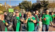Members of Spain's Mortgage Victims' Platform (PAH) blow bubbles at an event in Barcelona, to symbolise Spain's 'property bubble' and fight rising rental prices on November 6, 2019. Handout picture courtesy of: Mortgage Victims' Platform 
