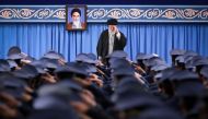Iran's Supreme Leader Ayatollah Ali Khamenei gestures as he meets a group of Iranian Air Force officers in Tehran, Iran February 8, 2020.