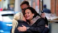 Sinn Fein leader Mary Lou McDonald hugs a member of the public in Dublin, Ireland, February 10, 2020. REUTERS/Phil Noble
