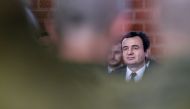 Kosovo's Prime Minister Albin Kurti looks on in front of the members of the Kosovo Security Forces (KSF) as he attends a ceremony in Pristina on February 17, 2020, to mark the 12th anniversary of Kosovo's declaration of independence. / AFP / Armend NIMANI