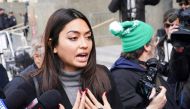 Model Ambra Battilana Gutierrez talks to the media following film producer Harvey Weinstein's guilty verdict in his sexual assault trial in New York, US February 24, 2020. Reuters/Carlo Allegri
 Model Ambra Battilana Gutierrez talks to the media followin