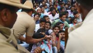 Student members of the Campus Front of India stage a protest in front of the Karnataka Governor's house, also known as the Raj Bhavan, in Bangalore on February 27, 2020.  / AFP / Manjunath KIRAN