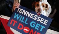  Ace and his owner wait for the arrival of Democratic presidential candidate, former New York City mayor Mike Bloomberg during his campaign rally held at the Minglewood Hall on February 28, 2020 in Memphis, Tennessee. Joe Raedle/Getty Images/AFP 