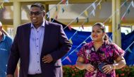 Guyana's presidential candidate for the opposition leftist People's Progressive Party (PPP), Mohamed Irfaan Ali (L), and his wife Arya Ali, are pictured after voting in Leonora, just west of Georgetown, during general elections in Guyana, on March 2, 2020