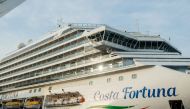 The cruise ship Costa fortuna is seen docked in Singapore on March 10, 2020, after the vessel was turned away from ports in Malaysia and Thailand amid fears of the COVID-19 novel coronavirus. / AFP / Louis KWOK
