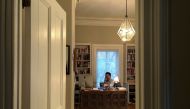 Canada’s Prime Minister Justin Trudeau works from his home office at Rideau Cottage, during his self-quarantine after his wife Sophie Gregoire tested positive for novel coronavirus (COVID-19), in a picture taken by his 11-year-old daughter Ella-Grace in O