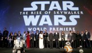 :(FILES) In this file photo taken on December 16, 2019, the cast and crew of 