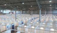 An interior view shows a pavilion of Lenexpo exhibition center following the decision of local authorities to turn it into a temporary hospital amid the coronavirus disease (COVID-19) outbreak in Saint Petersburg, Russia in this handout picture released A