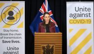 New Zealand's Prime Minister Jacinda Ardern briefs the media about the COVIS-19 coronavirus at the Parliament House in Wellington on April 27, 2020.  / AFP / POOL / Mark Mitchell
