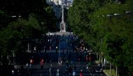 :People exercices in Madrid on May 10, 2020, during the hours allowed by the government to exercise, amid the national lockdown to prevent the spread of the COVID-19 disease./ AFP / Gabriel BOUYS
