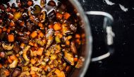 Brown vegetable stock. Photo by Nik Sharma