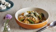 Barley Risotto With Asparagus, Cider and Goat Cheese. Photo by Tom McCorkle for The Washington Post.
