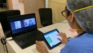 Doctor Sushila Kataria gives consultation to a patient via video call, amid the spread of the coronavirus disease (COVID-19), at Medanta Hospital in Gurugram, India, May 22, 2020. Picture taken May 22, 2020. REUTERS/Sunil Kataria