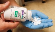 The drug hydroxychloroquine, pushed by U.S. President Donald Trump and others in recent months as a possible treatment to people infected with the coronavirus disease (COVID-19), is displayed by a pharmacist at the Rock Canyon Pharmacy in Provo, Utah, U.S