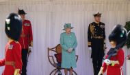 Britain's Queen Elizabeth attends a ceremony to mark her official birthday at Windsor Castle in Windsor, Britain, June 13, 2020. Paul Edwards/Pool via REUTERS
