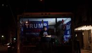 A vender sets up while waiting for tomorrow's rally with US President Donald Trump in Tulsa, Oklahoma, June 19, 2020. AFP / Brendan Smialowski