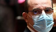 French Prime Minister Jean Castex wears a protective facemask as he attends the French Government declaration, followed by a debate, at the French Senate, in Paris, on July 16, 2020. / AFP / Bertrand GUAY
