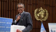FILE PHOTO: World Health Organization (WHO) Director-General Tedros Adhanom Ghebreyesus leaves a news conference organized by Geneva Association of United Nations Correspondents (ACANU) amid the COVID-19 outbreak, caused by the novel coronavirus, at the W