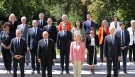 French President Emmanuel Macron (C) poses with members of the cabinet, on July 29, 2020 at the Elysee palace in Paris, prior to the weekly cabinet meeting. / AFP / Ludovic Marin